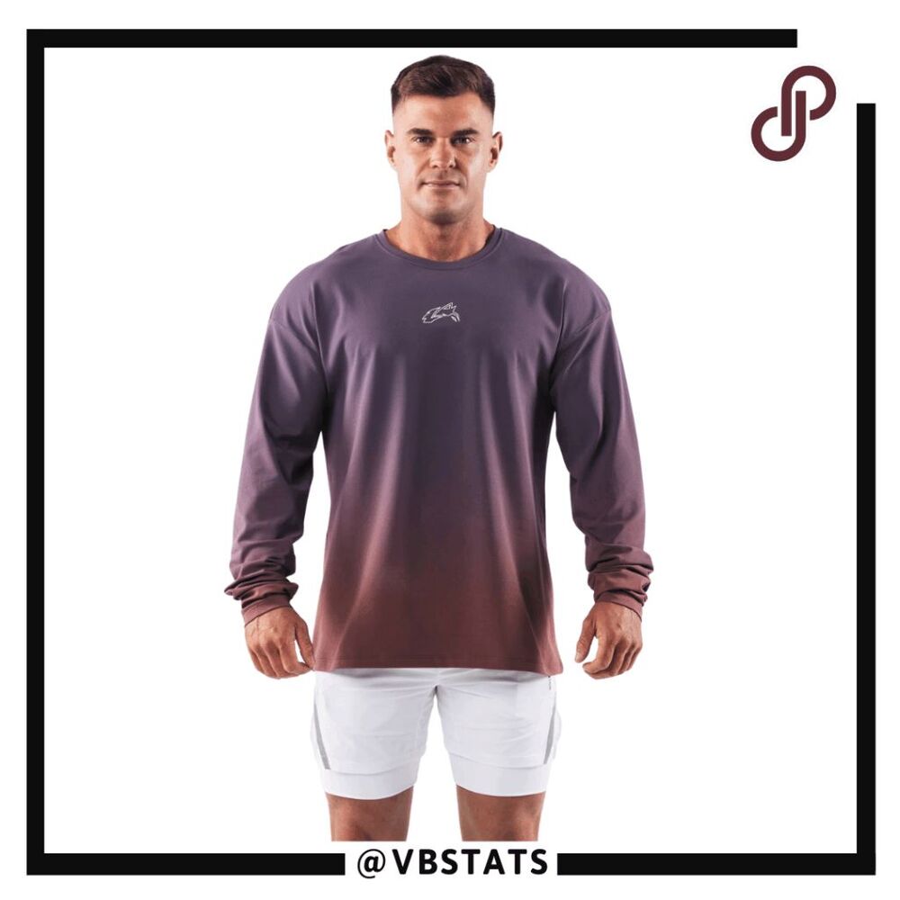 Alphalete Men's‎ Wolf Head Ombre Crew Neck Long Sleeve T-Shirt Purple Medium